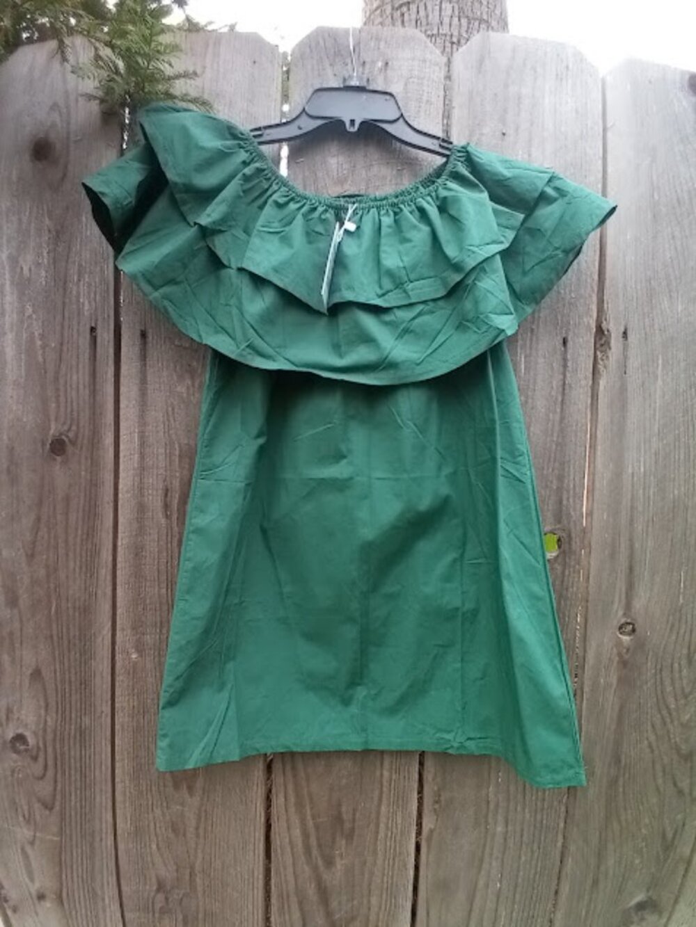 Shoulder Off Tunic Dress L Green Pullover Elasticized Neckline Relaxed Fit New